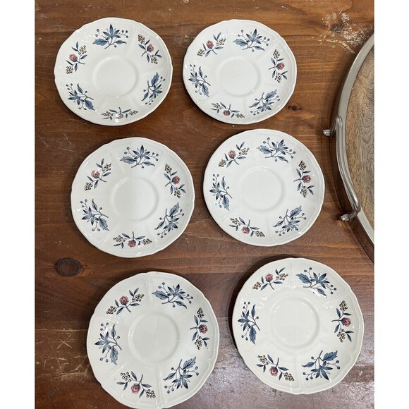 Set Of 6 Wedgwood Williamsburg Potpourri Saucers For Footed Cups 5-3/4" *FLAWED - Picture 1 of 15